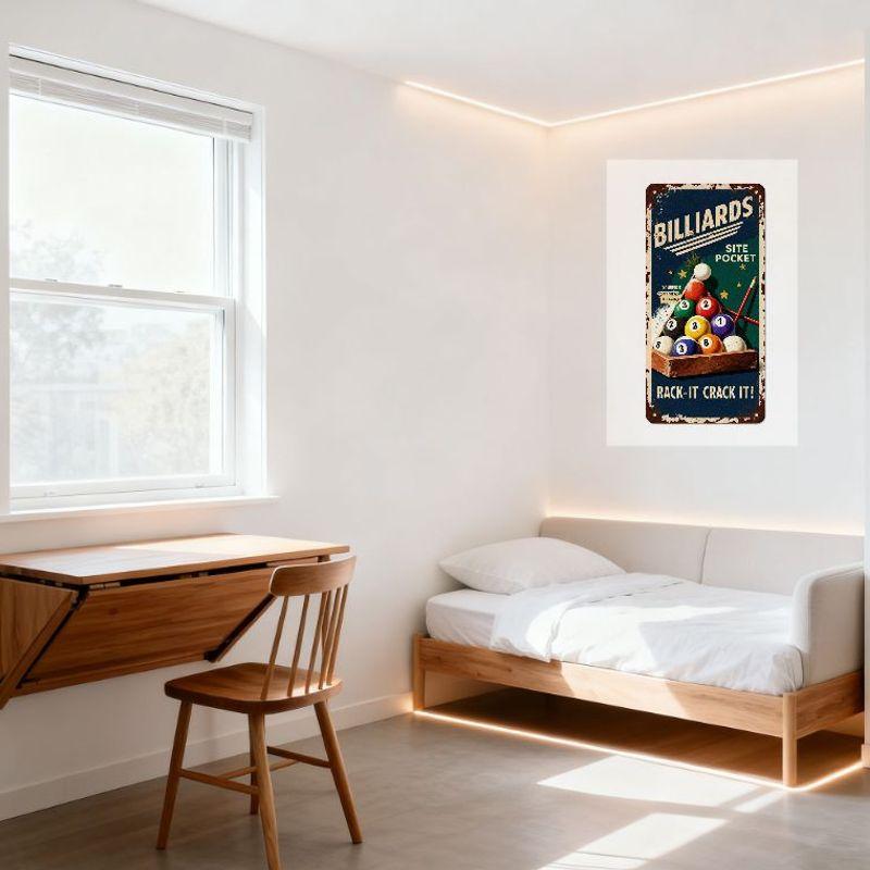 Vintage Billiards Metal Tin Sign Rustic Aged Wall Decor with Pool Balls Cues Tournay Seasonal All Nights for Bar Man Cave Home C