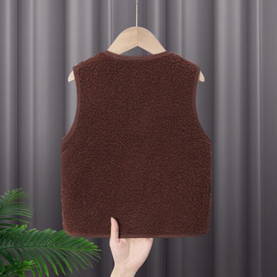 Barn Fleece Vest Ermløs Jakke Ensfarget V-hals Glidelåsvest med Lommer Varm Vinter Plysjvest for Gutter Jenter