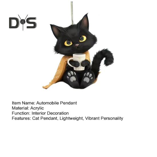 Akryl Katt Hänge med Snodd Liten Svart Katt Bilhänge Multifunktionell Bilspegel Fönster Väskor Nycklar Hängande Dekoration
