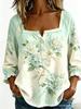 New Xiyin Summer T-Shirt Women's Printed Square Neck Button Bubble Sleeve Women's Top Women's