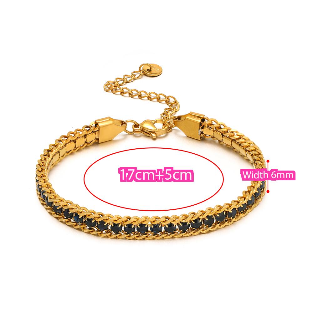 1pc AAA Cubic Zirconia Stone Bracelets Gold Color Stainless Steel Metal Chain Bracelet for Women Punk Hip Hop Jewelry Wholesale