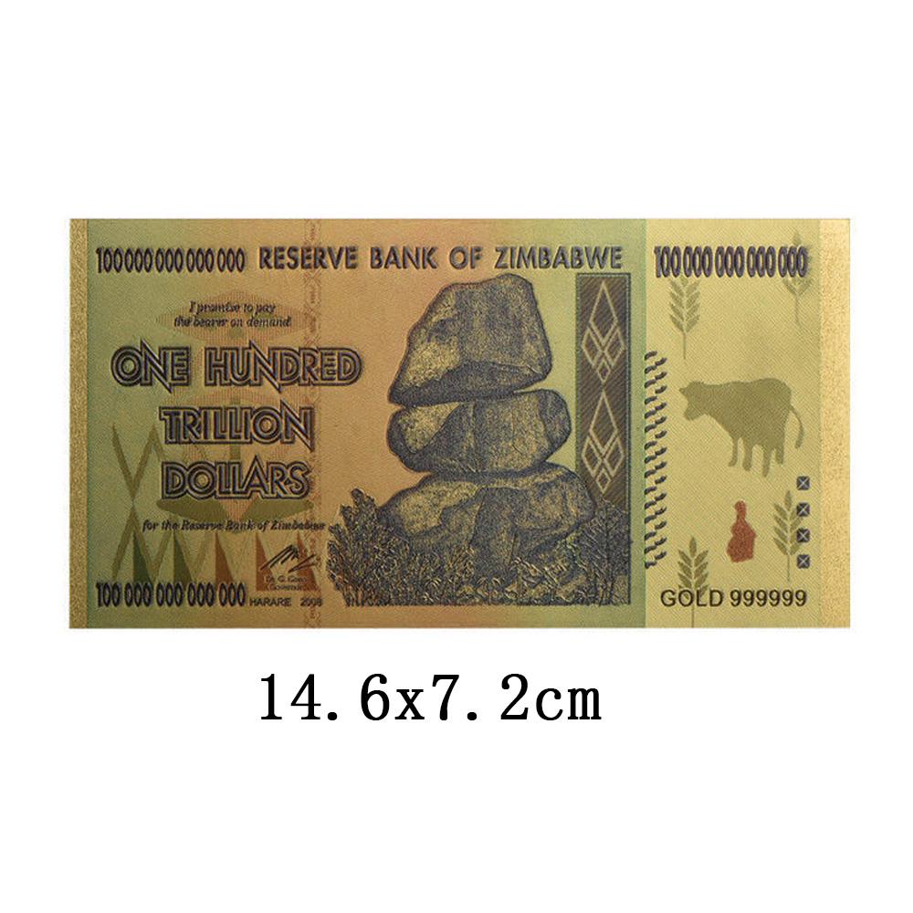 Gold Foil Zimbabwe 100 Trillion Dollars Banknotes Money Collection Non Currency