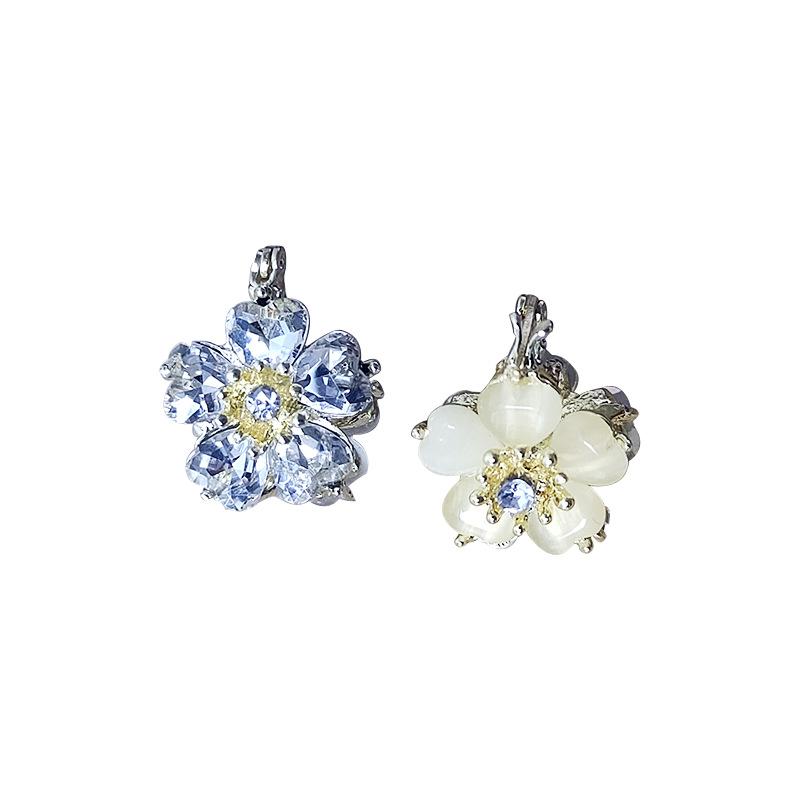 Super Fairy Temperament Double-Sided Opal Earrings Zircon Flower Ear Buckles Premium Earrings