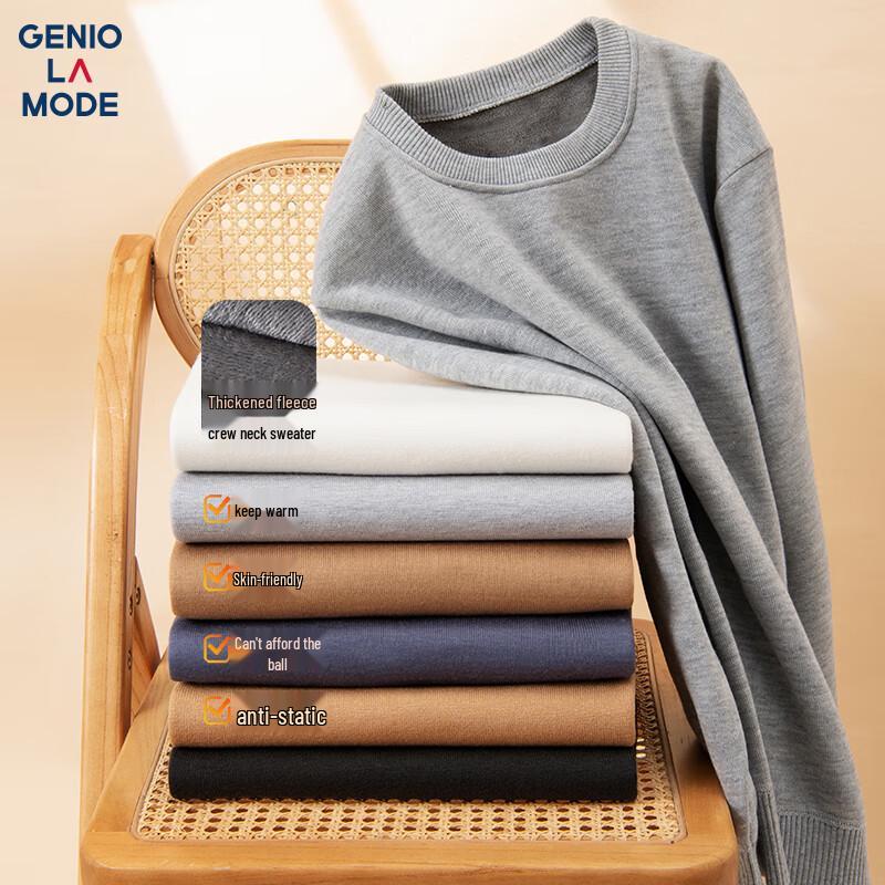 GENIOLAMODE Men's Winter Fleece Lined Round Neck Knit Sweater