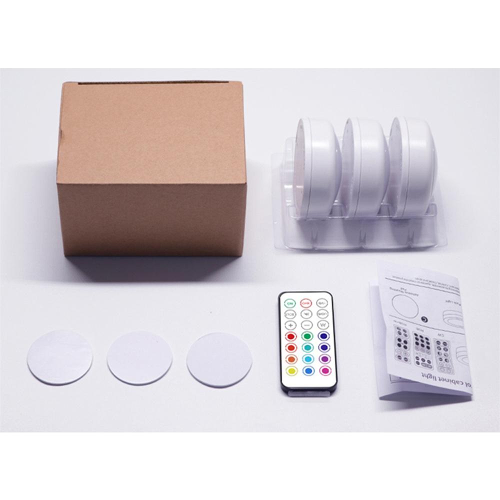 3Pcs Wireless RGB LED Lights Under Cabinet Closet Shelf Counter Lamp with Remote