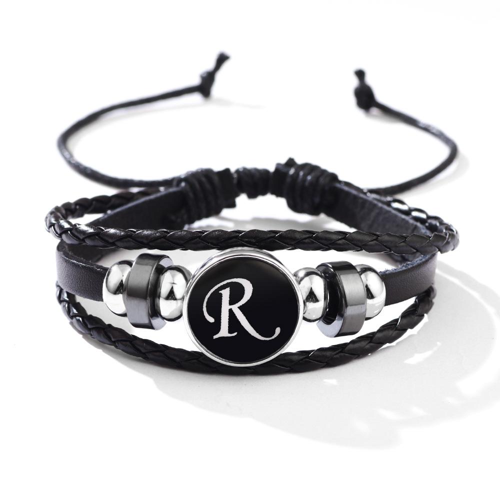 Fashion 26 Letters PU Leather Bracelets Multilayer A-Z Name Initials Bracelet For Men Wrist Accessories Jewelry Birthday Gifts