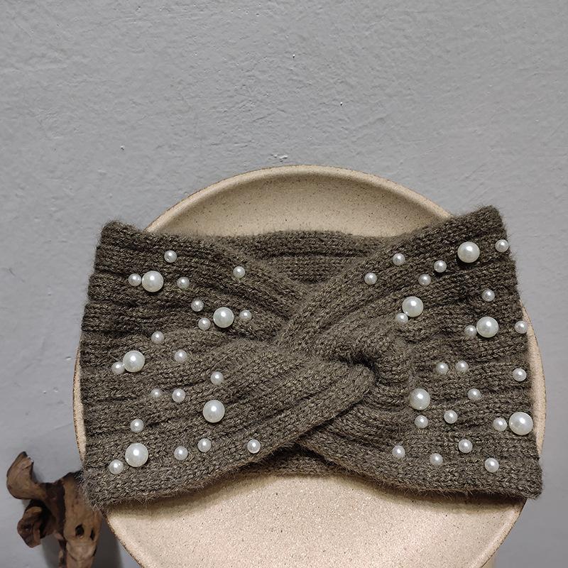 Fashion Winter Women Pearl Headband Spiral Double Knitted Wide Hairband Hair Band White Black Warm Headband For Women Girl