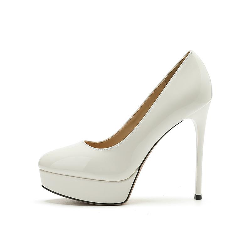 Cross-border Waterproof Table Super High Heels Women's Round Head Thin Heel High Heels Sexy Solid Color Single Shoes CM