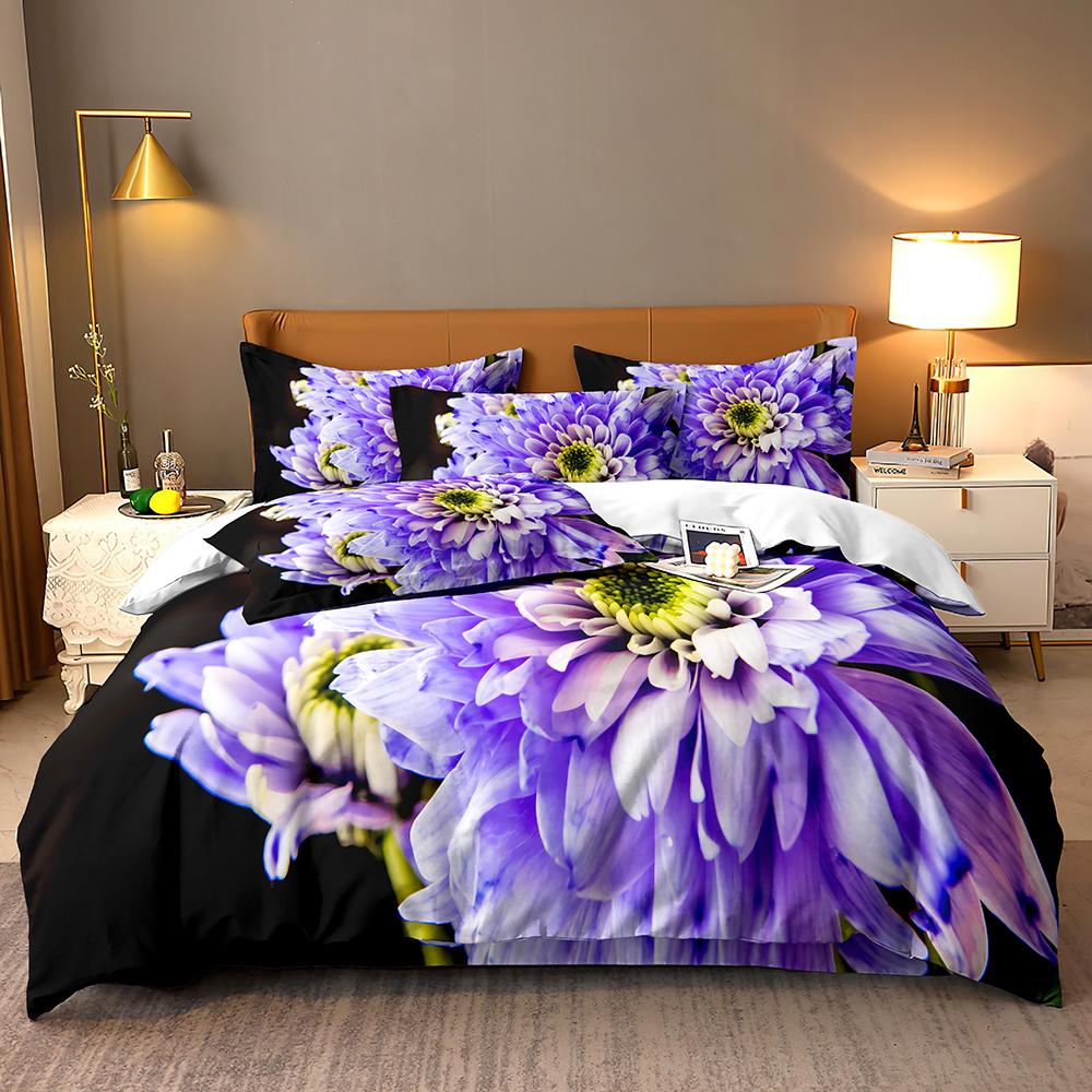 

High-value beautiful flower digital printing bedding twill universal double quilt cover three-piece set 3Pcs DE 135x200cm