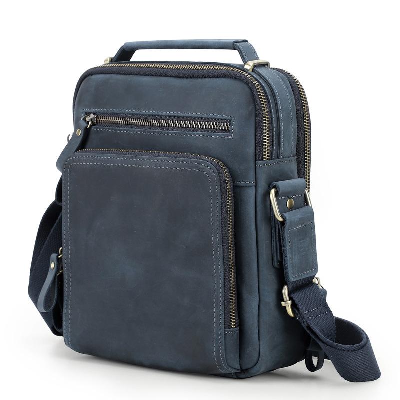 Neuer Eingang Herren Vintage Crazy Horse Rindsleder Echtleder Tasche Multifunktional Dual-Use Lässige Handtasche Schulter Crossbody Tägliche Umhängetasche