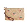 Corner Zip 16 Classic Presbyopia Strawberry Print Zipper Coated Canvas and Leather Coin Purse Clutch Small Women's Light Khaki