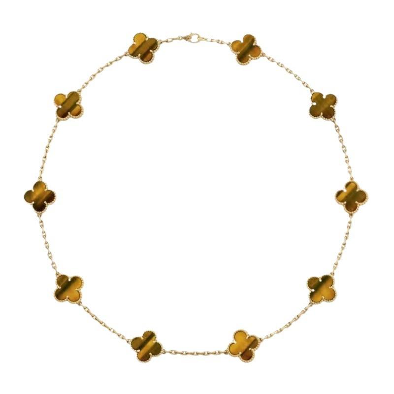 Ten Flower Necklace, Four-leaf Clover White Fritillary Agate Rose Gold 10 Flower Collarbone Chain