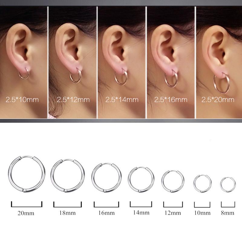 8/10/12/14/16/18/20mm Stainless Steel Huggie Hoop Earrings for Women Men