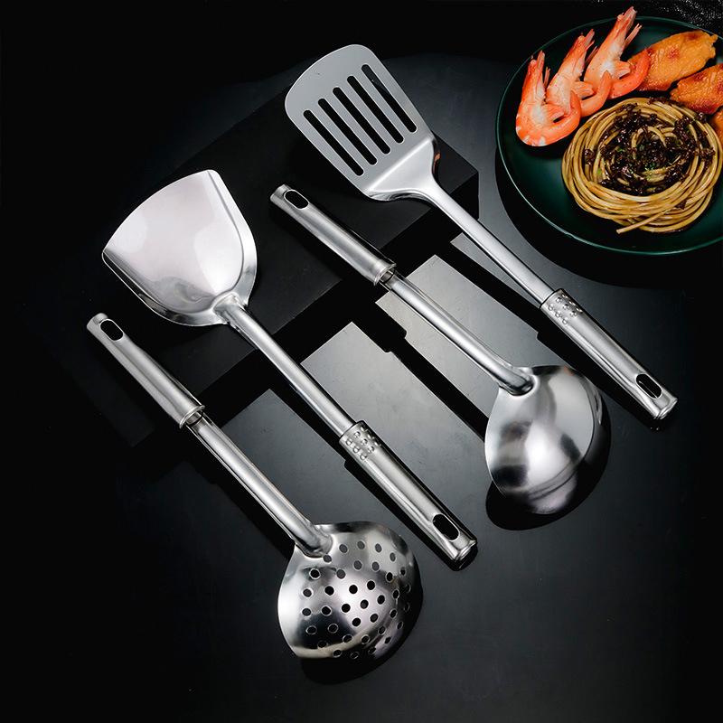 4 Pcs Durable Stainless Steel Wok Spatula Long Handle Kitchen Gadgets Kitchen Cooking Utensil Set Rice Spoon Ladle Cooking Tools