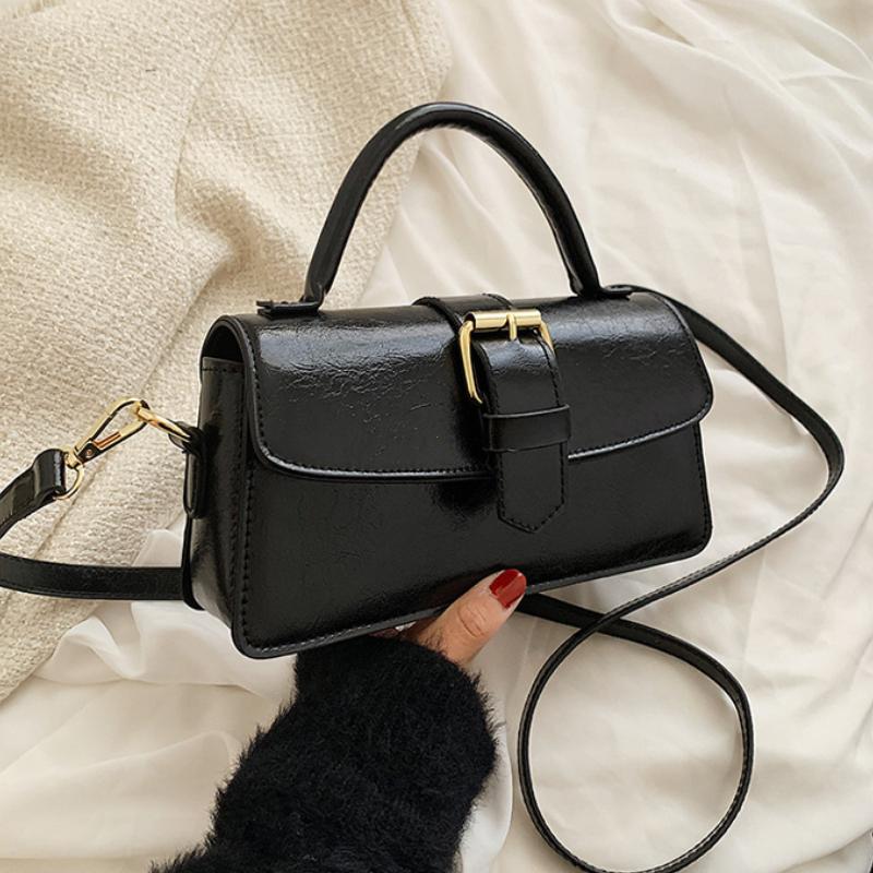 Vintage Brown Pu Shoulder Bag Four Season High-Quality Buckle Decorate Ladies Handbag Streetwear American Preppy Style Bags Y2K