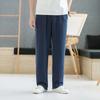 Mens Solid Color Linen Elastic Waist Wide Leg Pants