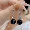 2023 New Inlaid Zircon Long Tassel Black Pearl Earrings Women's Personality Fashion Earrings Wedding  Birthday Gifts