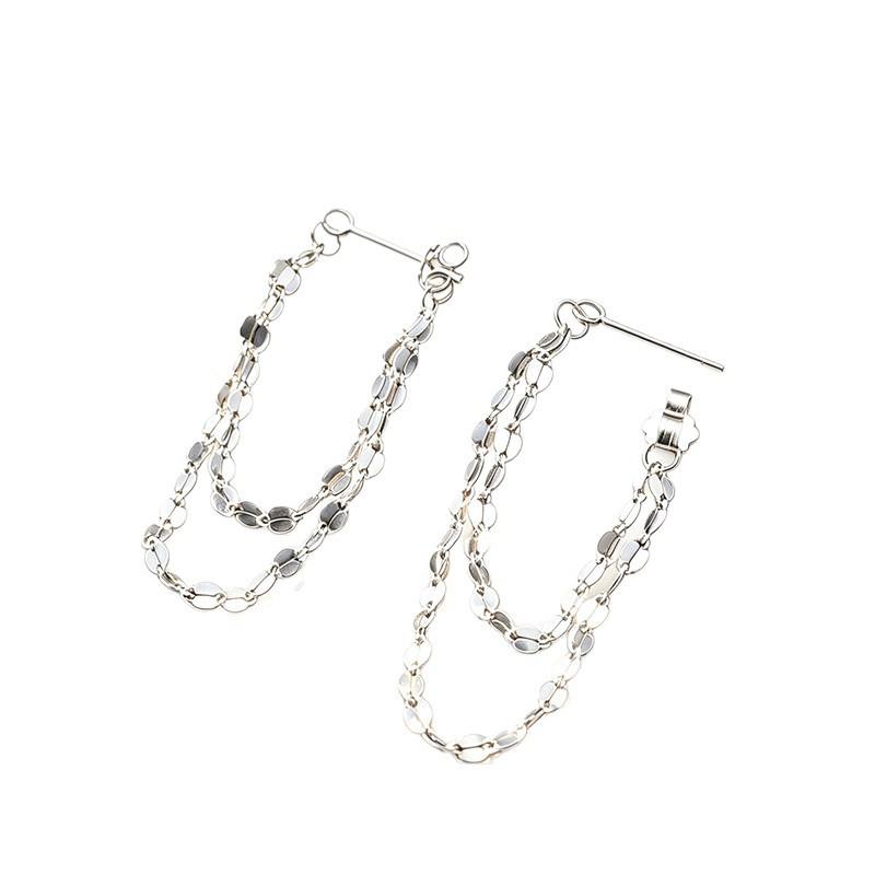 Lipstick Chain Tassel Front And Back Wearing 925 Sterling Silver Jewelry Double-layer Earrings 3486