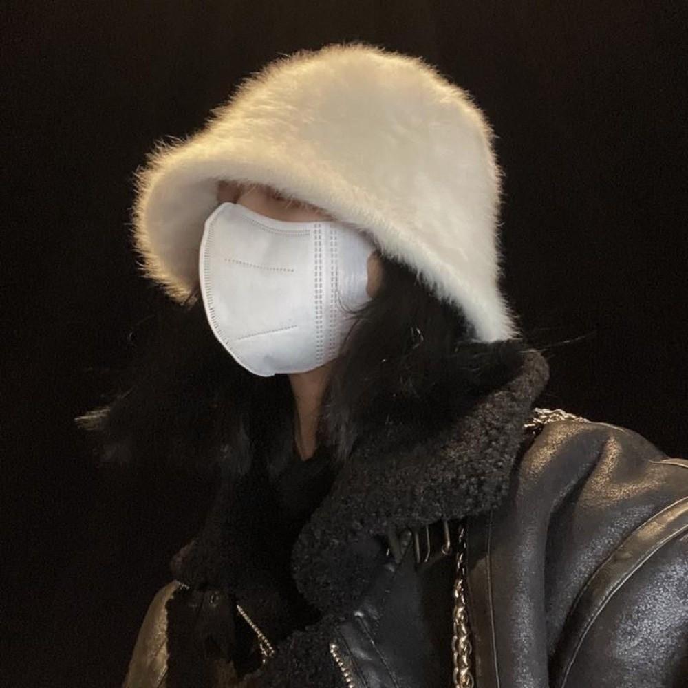 Thicken Plush Fluffy Fisherman Cap Imitation Rabbit Fur Basin Caps Fashion Bucket Hat