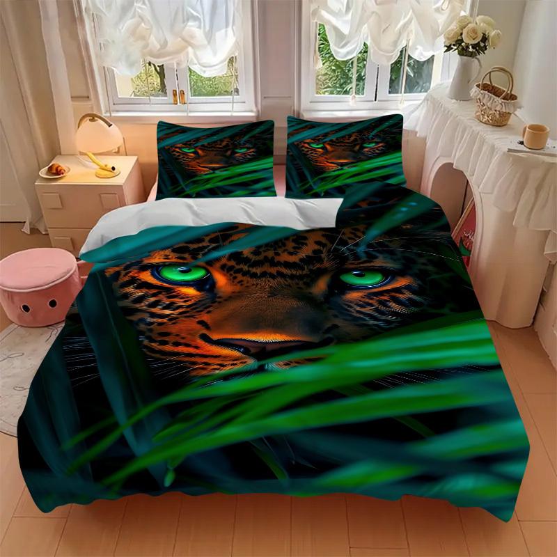 3PCs Leopard Print Design Cover Set, Breathable Fabric, Machine Washable (1 Duvet Cover + 2 Pillowcases) (Without Quilt) yy250911085