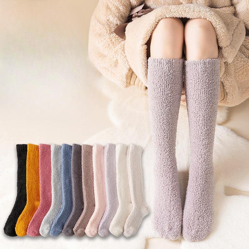 Female Autumn and Winter Add Velvet To Thicken Home Floor Sleep Month Son Keep Warm Not To Drop Hair Coral Velvet Calf Socks
