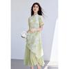 VICTORIA&VERA Summer New Chinese Style Embroidered Faux Two-Piece Cheongsam Midi Dress