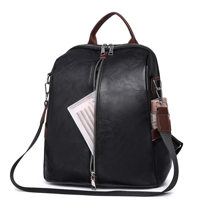 New Women Backpack Anti-Theft Fashion Casual Shoulder Soft Leather Travel Bag Vintage Versatile Solid Color 2-in-1 Backpack