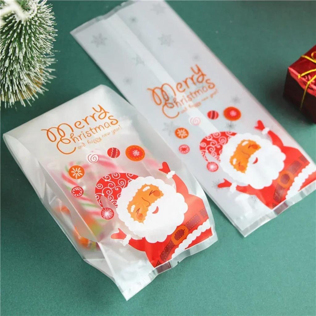 50 buc-Pungi Crăciun Moș Crăciun pentru biscuiți Ambalare alimente Cadou Transparent Mărturii petrecere Crăciun Depozitare gustări de sărbători C Y Containere Plastic