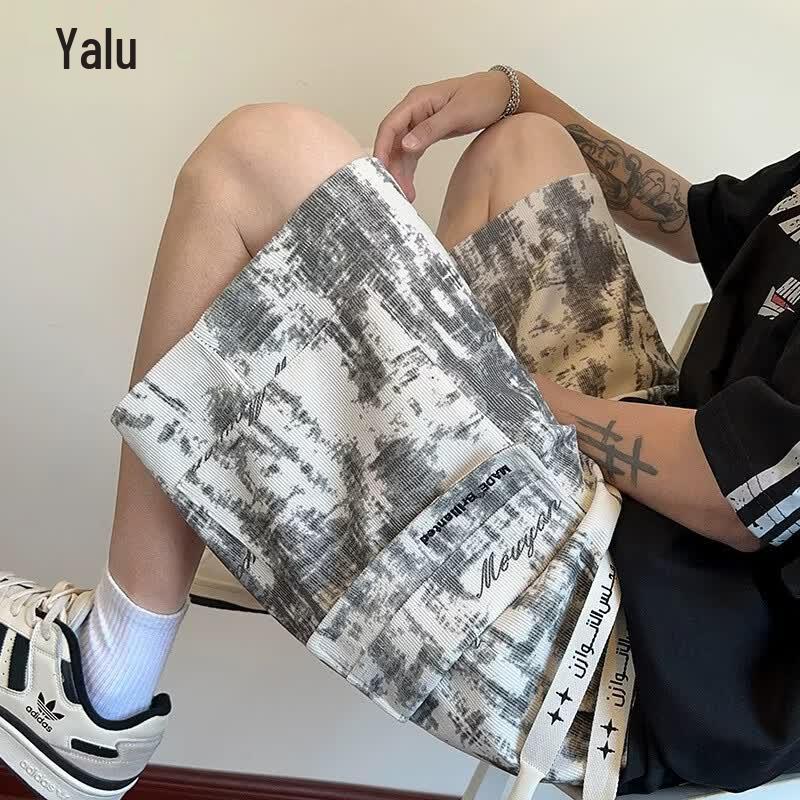 Yalu Men s Japanese Tie-Dye Workwear Loose Fit Shorts 3XL