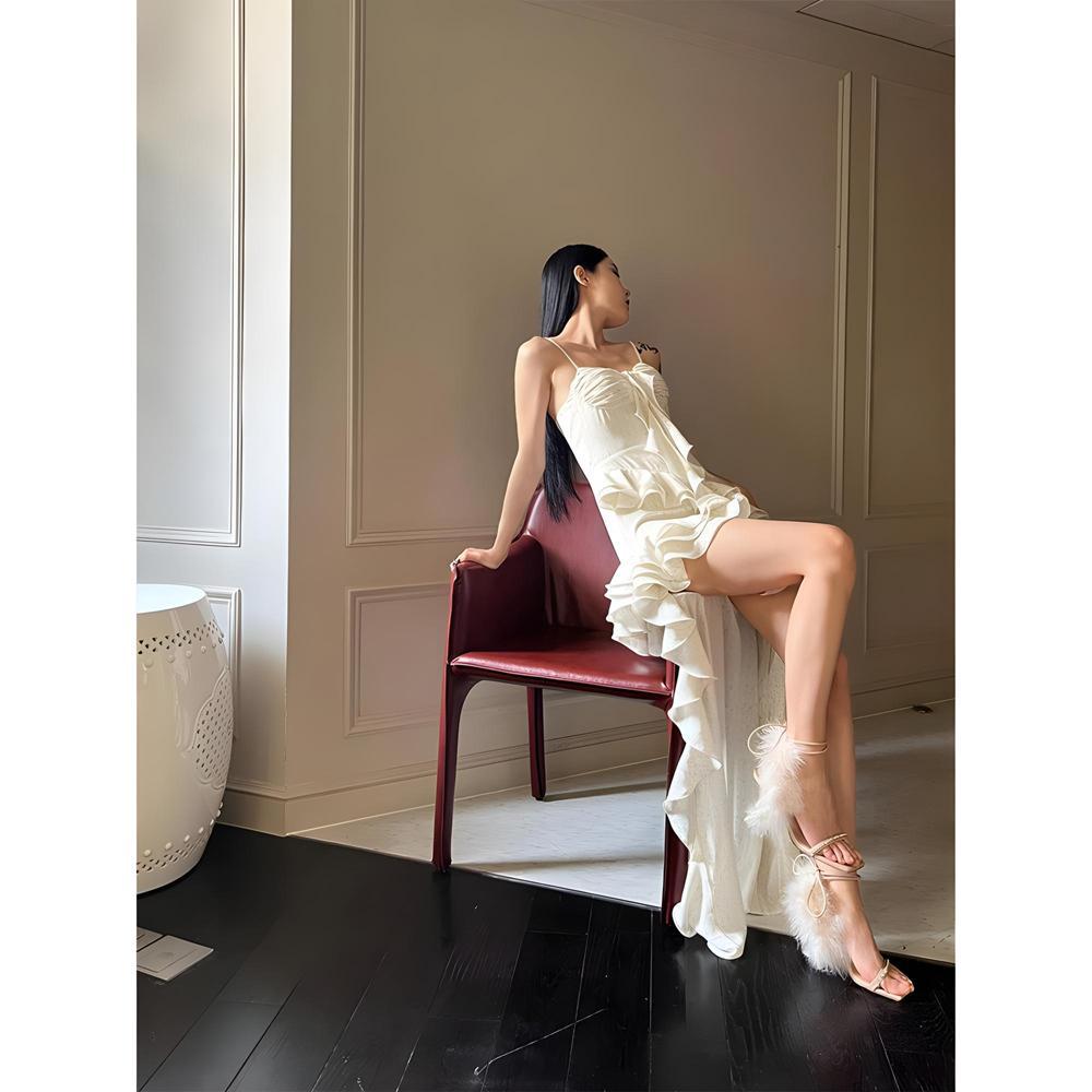 Ruffle Leaf Irregular Suspender Dress Fairy Seaside Vacation Beach Dress Summer Temperament