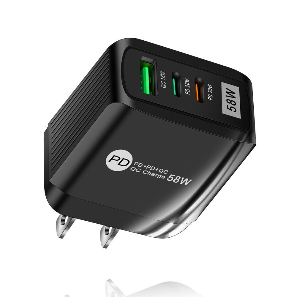 58W Multi-Standard Fast Charger with USB and 2PD for EU/US/UK/KR/AU