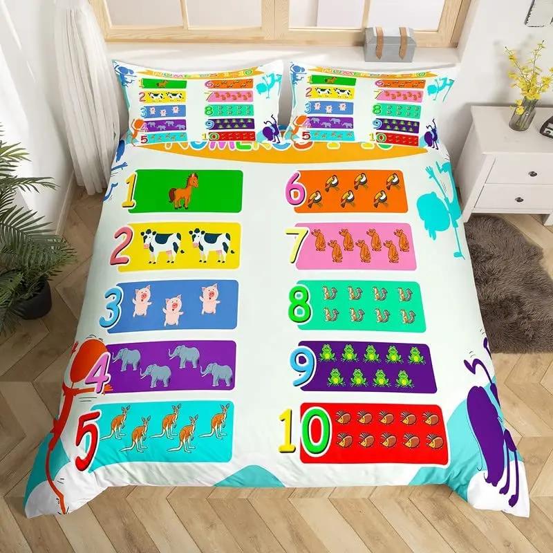

Comforter Cute Cartoon Animals Twin For Kids Boys English Alphabet Bedding Set Cute Monkey Colored Letters Comforter Comforter (quilt)-EU Single(135*200cm)3pcs