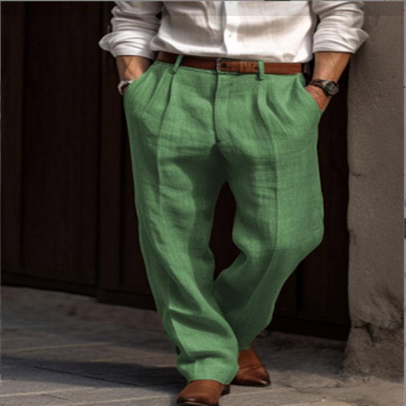 Men's Linen Pants Double Pleated Front Pockets Straight Tube Solid Comfortable Breathable Leisure Vacation Blend Fashion