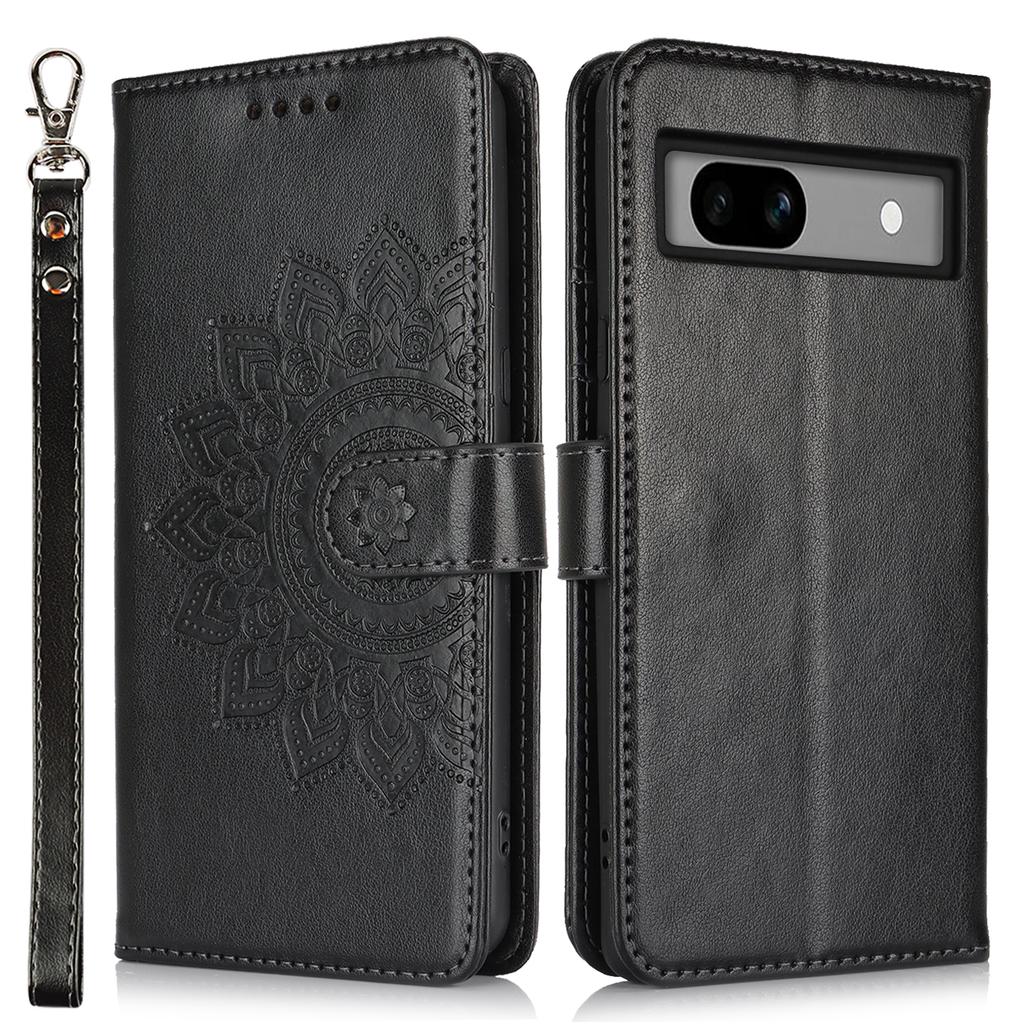 For Google Pixel 7a Case Textured Leather Wallet Phone Cover with Strap