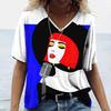 Ladies' V-neck T-shirt 3D Digital Printing Art Abstract Face Fashion Casual Trend Printed Short Sleeved Shirt