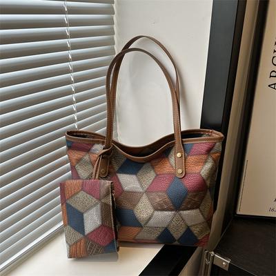 Vintage Patchwork PU Leather Casual Tote Bags For Women Large Capacity Shoulder Bag Ladies Handbags And Purses Bolsa Feminina