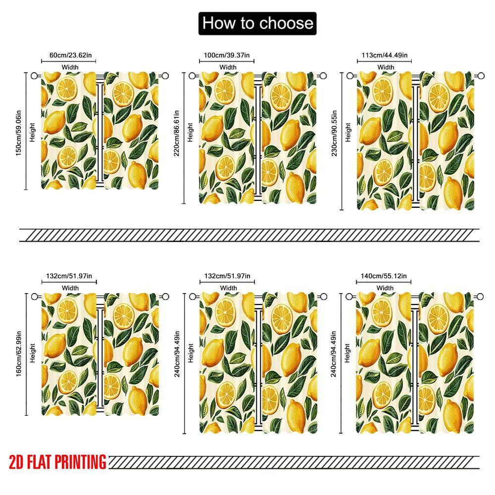 2 szt., druk płaski 2D Zasłona Popularny wzór liści cytryny Poliester (bez pręta) Wszechstronny Do Salonu, Sypialni, Domu