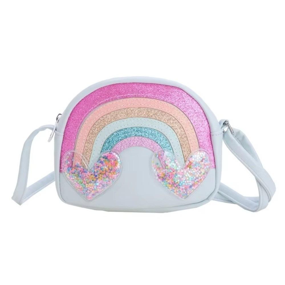 Cute PU Leather Shoulder Bags Rainbow Heart Portable Coin Purse Clutch Style Sequins Print Cartoon Bags For Girls