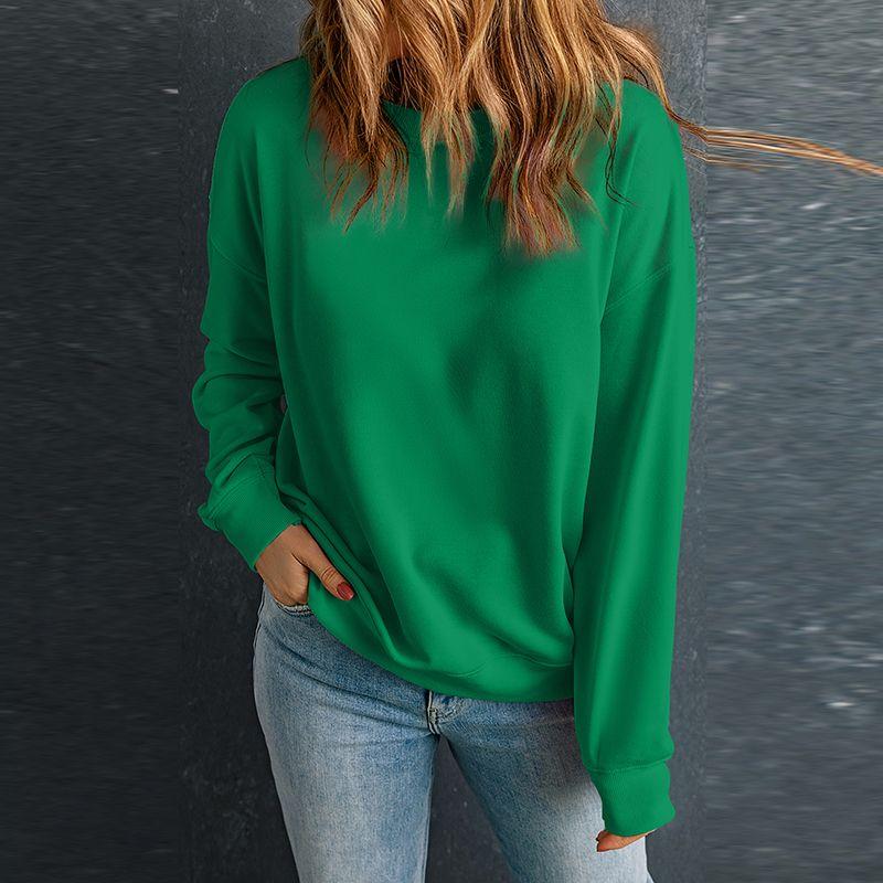 American Leisure Loose Easiest for Match Long Sleeves Bottoming Shirt for Women 2025 Fall New Arrival Pure Color Crew Neck Pullover Sweatshirt Women