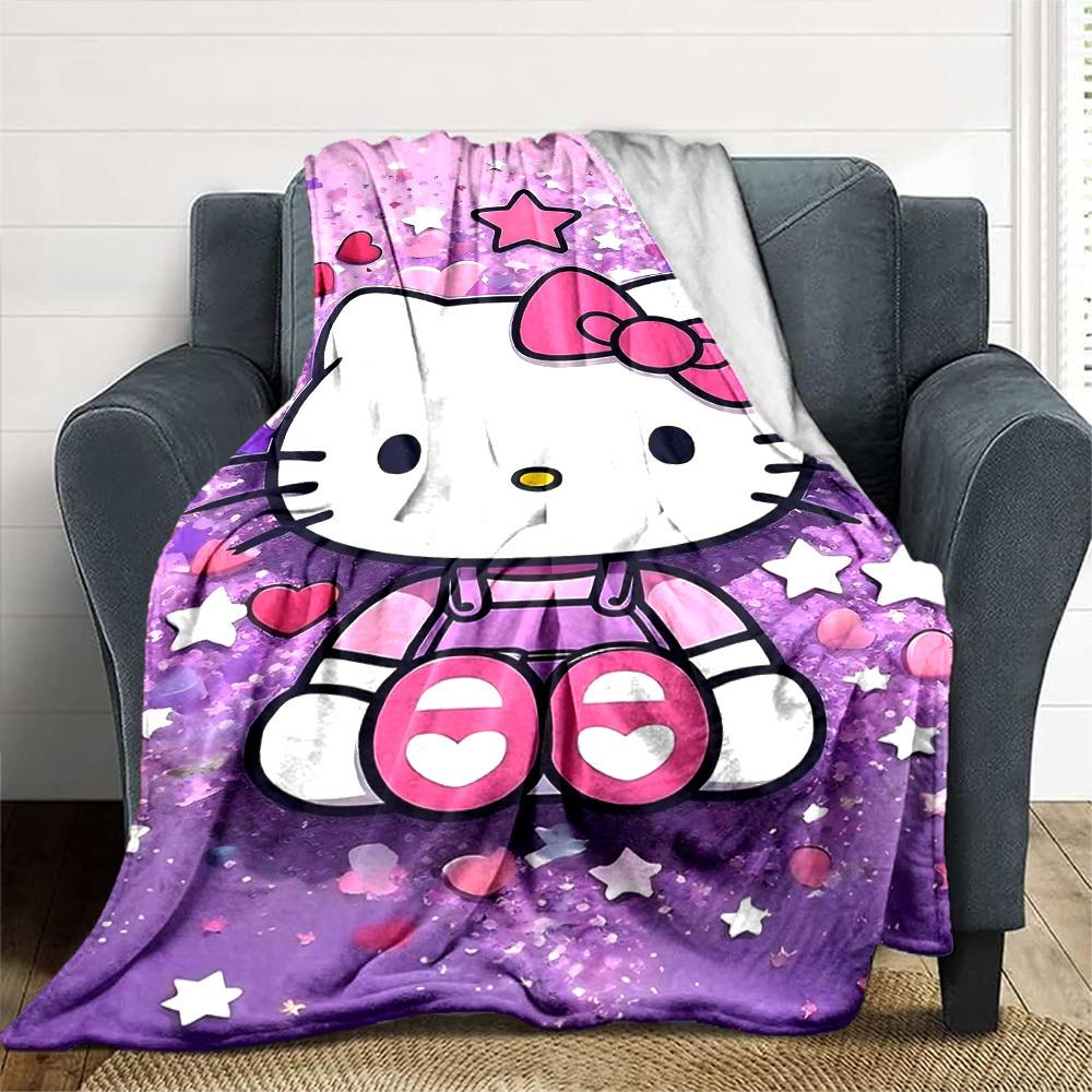 1pc Purple, stars, Kitty blanket Lightweight Flannel Throw for Sofa Bed Travel Camping Livingroom Office Couch Chair