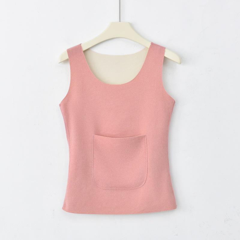 Damska kamizelka z aksamitu z podszewką z polaru i podwójnymi kieszeniami, przytulna warstwa na jesień/zimę