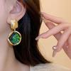 Vintage Green Geometric Rhombus Round Earrings Women Fashion Rhinestone Stud Earrings For Party Wedding Jewelry Accessories
