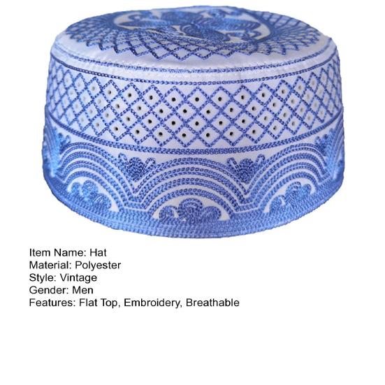 Men Cap Ethnic Vintage Flat Top Round Embroidery Decorative Breathable Turkish Jewish Holiday Wear Cap Headwear