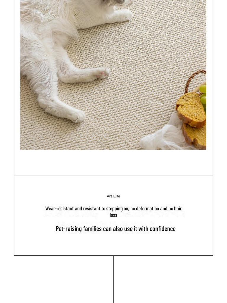 Cream Solid Color Anti-Scratch Bedroom Carpet - Thick Woven Imitation Sisal Floor Mat for Photography & Sound Insulation