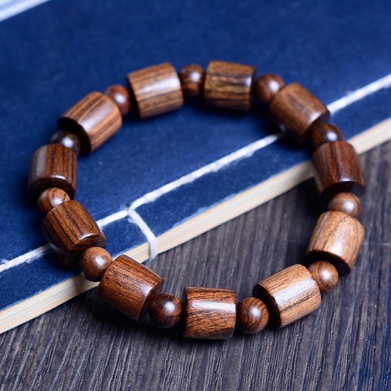 Red, Green & Purple Sandalwood Abacus Bracelet with Jujube Beads and Bamboo Joint Spacer - Unisex Design