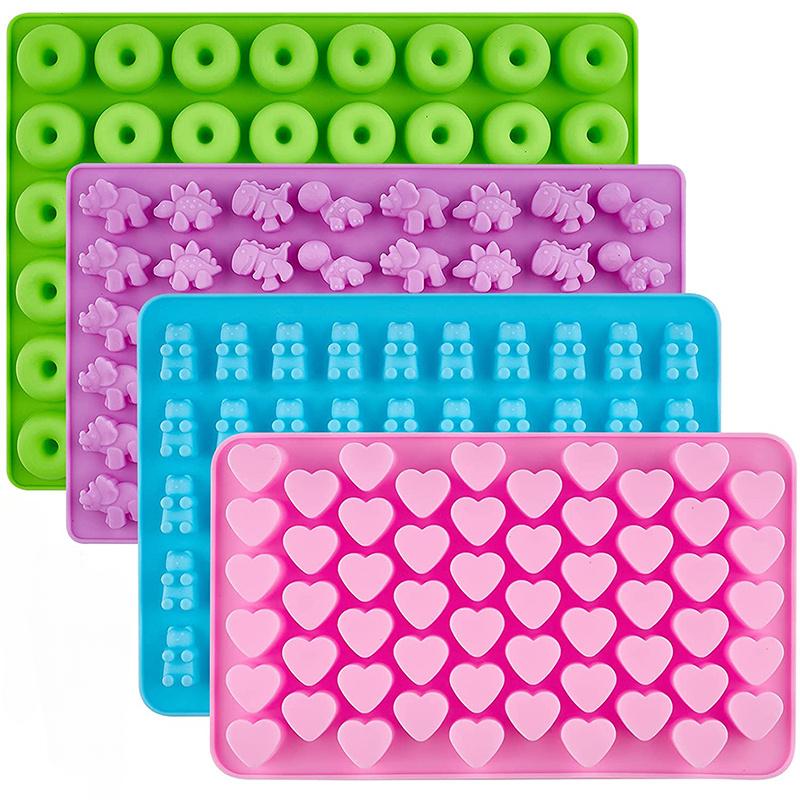 4pcs/set Candy Mold Silicone Chocolate Mold DIY Ice Cake Dinosaur/Bear/Heart and Mini Donuts Valentine's Day Party Baking Mold