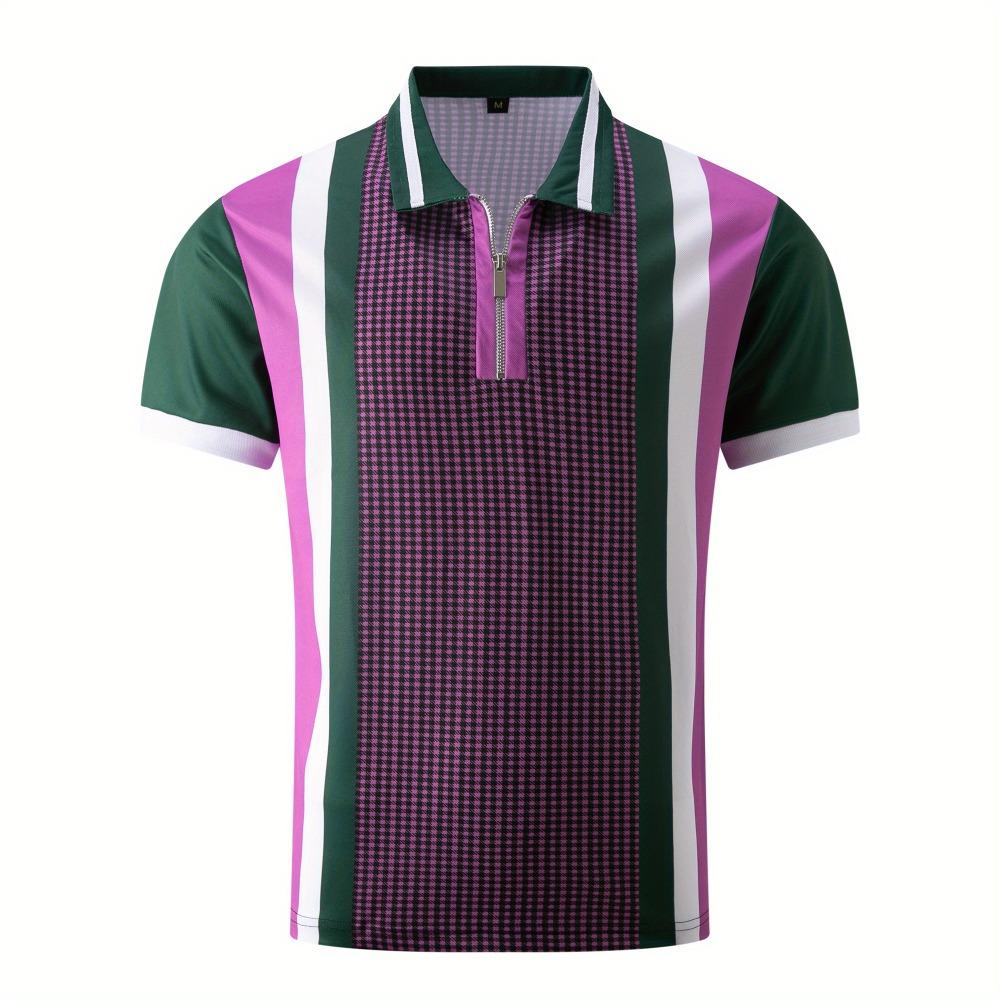 Summer new men's zipper short sleeved POLO shirt with 3D checkered print