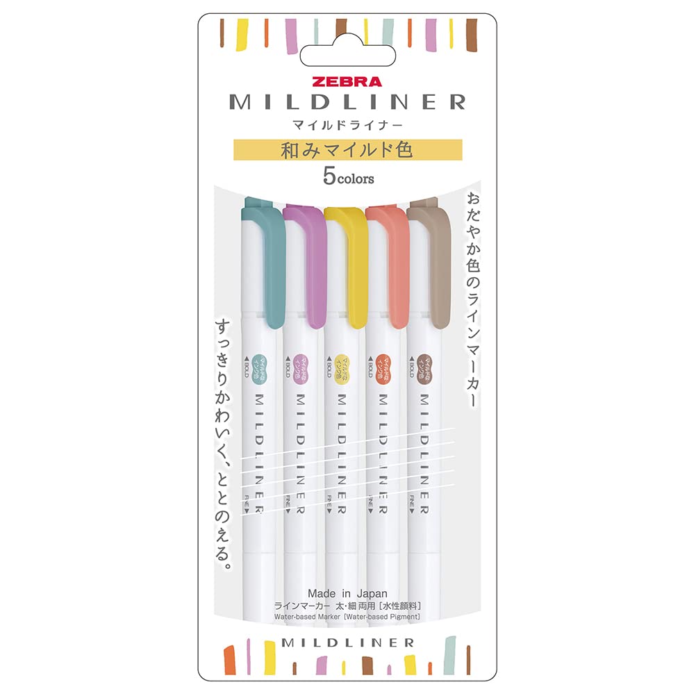 

ZEBRA Хайлайтер Mildliner, Расслабляющие мягкие цвета, Набор из 5 цветов WKT7-5C-RC-N