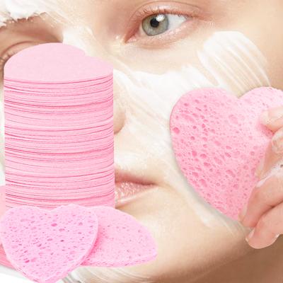 10 buc Burete facial din celuloză comprimată în formă de inimă 100% burete spa cosmetici reutilizabili naturali pentru curățarea feței, exfoliere