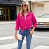 Spring and Autumn Women's Shirt Solid Colour Striped Lapel Button Long Sleeve Loose Top